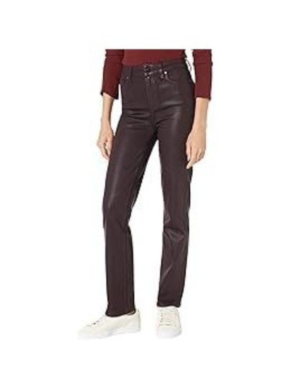 Paige Cindy Luxe Coated Straight Leg Jeans Black Cherry Size 26 Tailgate